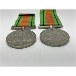 Eleven WW2 medals comprising three 1939-1945 war medals, two Defence medals, three 1939-1945 Stars, Atlantic Star, Africa Star and Italy Star; miniature QEII Naval LS & GC medal; all with ribbons; and WW2 postumous medal slip to Flight Sergeant L.N. Clark