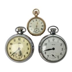 Fob watch in gilt metal case, Smiths Empire pocket watch and another Smiths pocket watch 