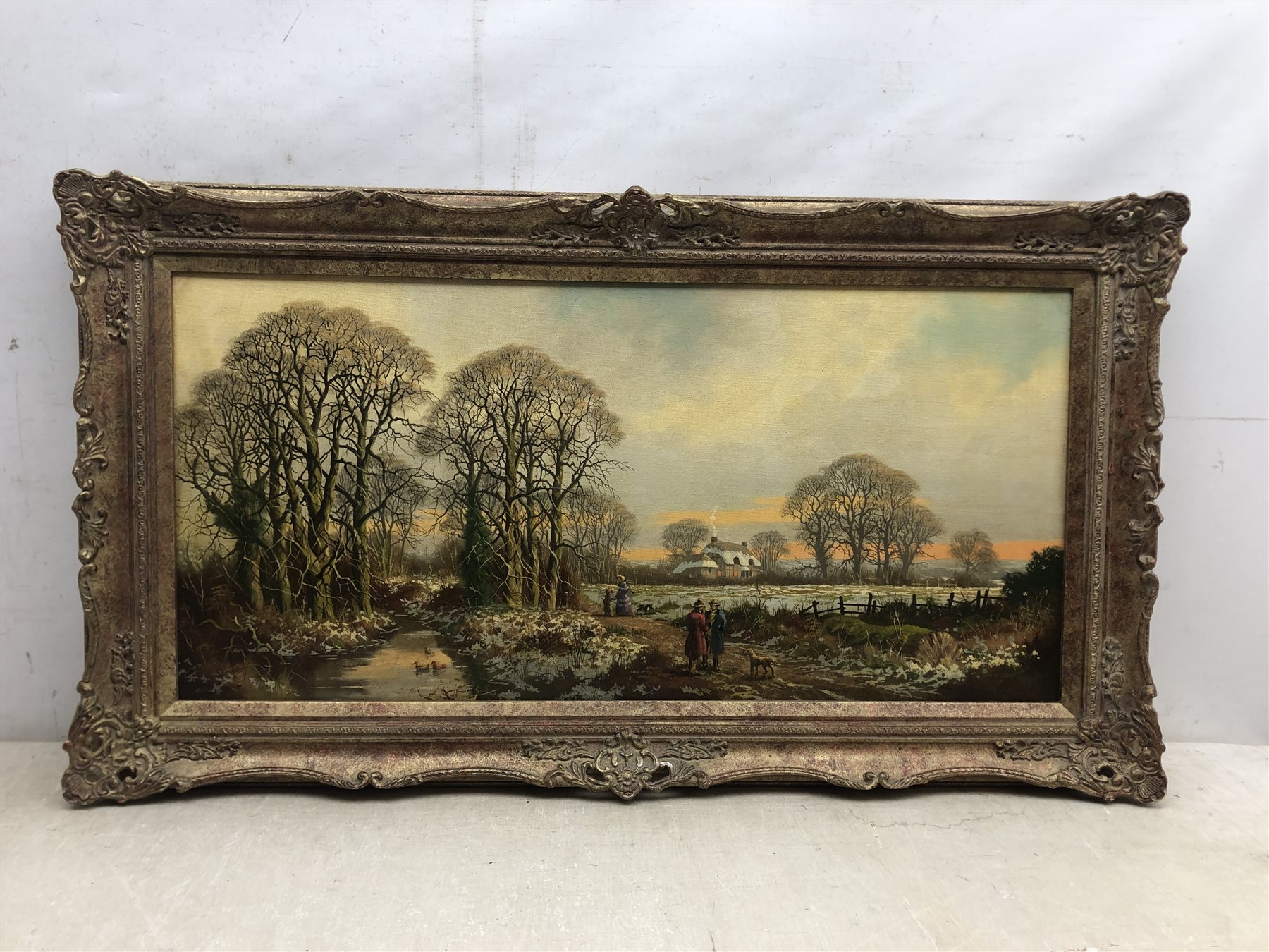 * Williams (Early 20th century): Figures in Winter Landscape, oil on canvas signed 36cm x 75cm