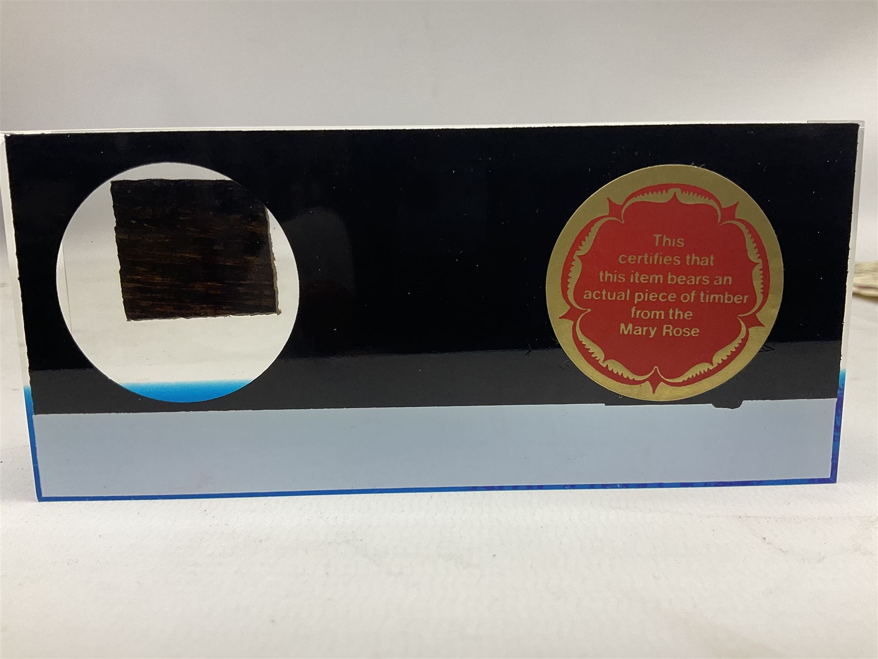 Pair of oblong paperweights each as an encased piece of timber