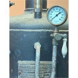Large Isreal Newton and Sons steam boiler, complete with fittings, untested. H144cm, D48cm.  - COLLECTION BY APPOINTMENT FROM: The White House, Thirsk Road, Easingwold, York, YO61 3NF - CALL 01723 507111 TO ARRANGE