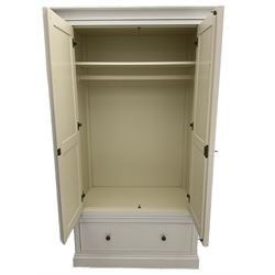 Willis Gambier white painted double wardrobe, with drawer to base