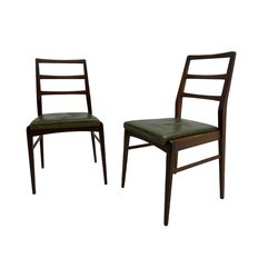 Richard Hornby for Fyne Ladye - set of six (4+2) mid-20th century dining chairs, ladder back over green faux leather upholstered drop-in seat, on tapering supports