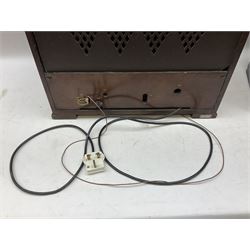 1930s Marconi model 296 valve radio, with Bakelite knobs and trim and 'M' over speaker fret, H40cm W46cm D27cm, together with 1930s Ferguson 702 valve radio with Bakelite knobs, H47cm