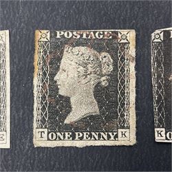 Three Great Britain Queen Victoria penny black stamps, all with cancels