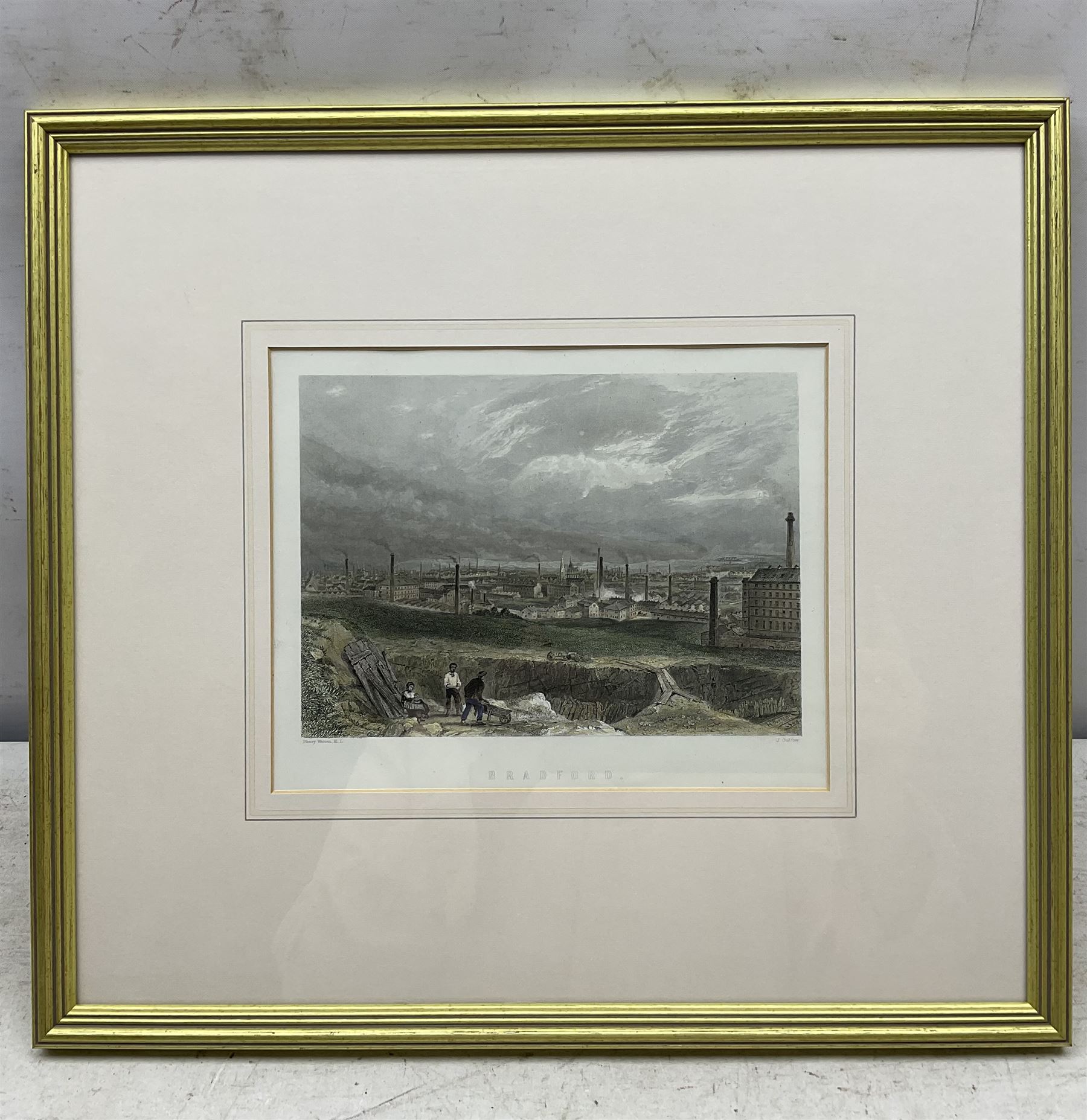 George Hawkins (British 1819-1852) after William Richardson (British fl.1842-1877): 'Whitby Abbey Church Yorkshire from the South West', lithograph with hand colour 30cm x 48cm; After Henry Warren (British 1794-1879): 'Leeds' 'Bradford' and 'Hull', set three engravings with hand colour 14cm x 19cm (4)