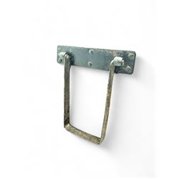 Late 19th century Japanese tansu chest, crafted with a cedar frame and cypress wood panels, original iron fittings throughout, comprising a single long drawer above smaller drawer and hinged cupboard door enclosing two smaller internal drawers and storage compartment, mounted on a bespoke black metal stand