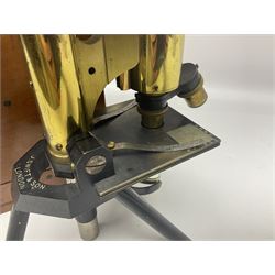 Brass lacquered microscope, by J. Swift & Son, London, in wooden carry cas no 13749, 
