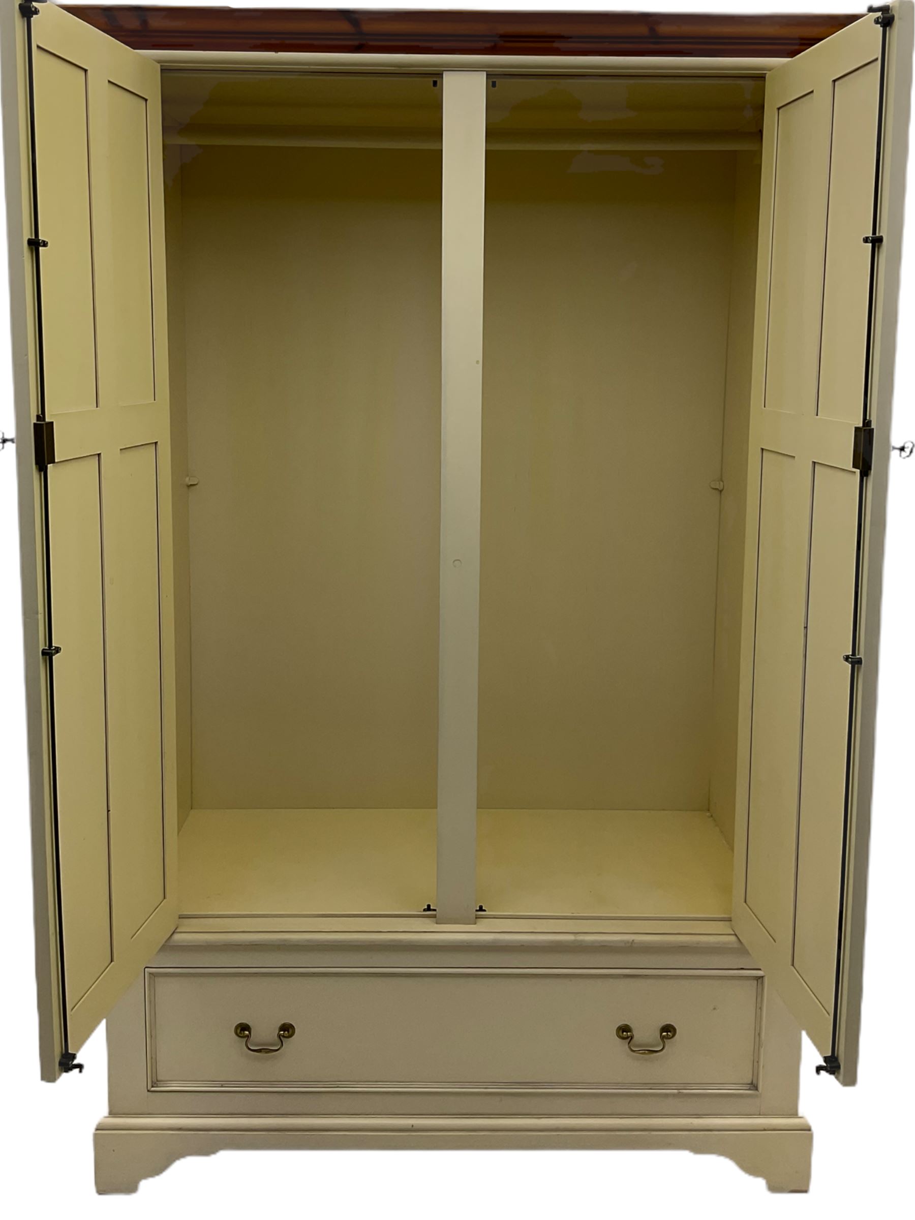 Laura Ashley cream finish double wardrobe with drawer to base, panelled doors