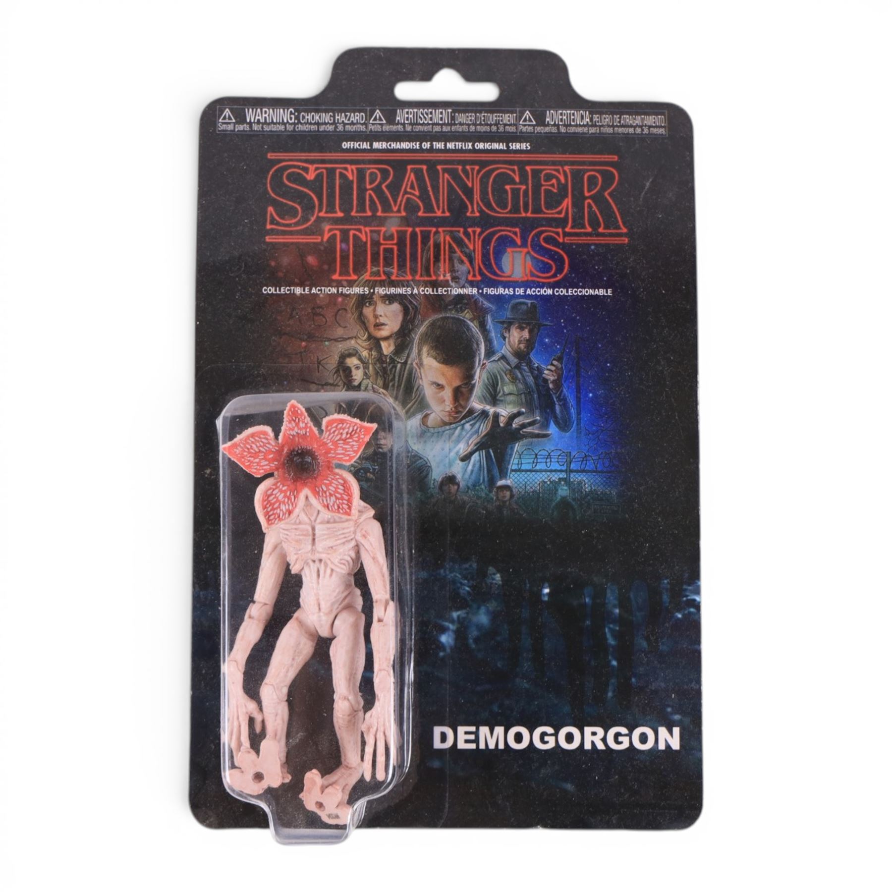 Three Funko Stranger Things figures, comprising Demogorgon, Eleven and Will figures and two three-figure packs comprising Will, Dustin and Demogorgon three-pack and an Eleven, Will and Demogorgon three-pack, all boxed or carded