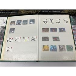 Queen Elizabeth II mint decimal stamps, mostly London 2012 Olympic games 1st class, face value of usable postage approximately 535 GBP