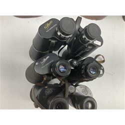 Ten cased pairs of binoculars, to include Ross London Steplux 7x50, Ross Solaross 16x60, Crescent zoom 7x- 12x50, Hilkinson 20x60,  Ross Stepnada 7x30,  Philo 10x50 etc