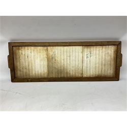 Packard and Ord tile tray hand painted with a hunting scene and a wooden frame, H17cm L48cm