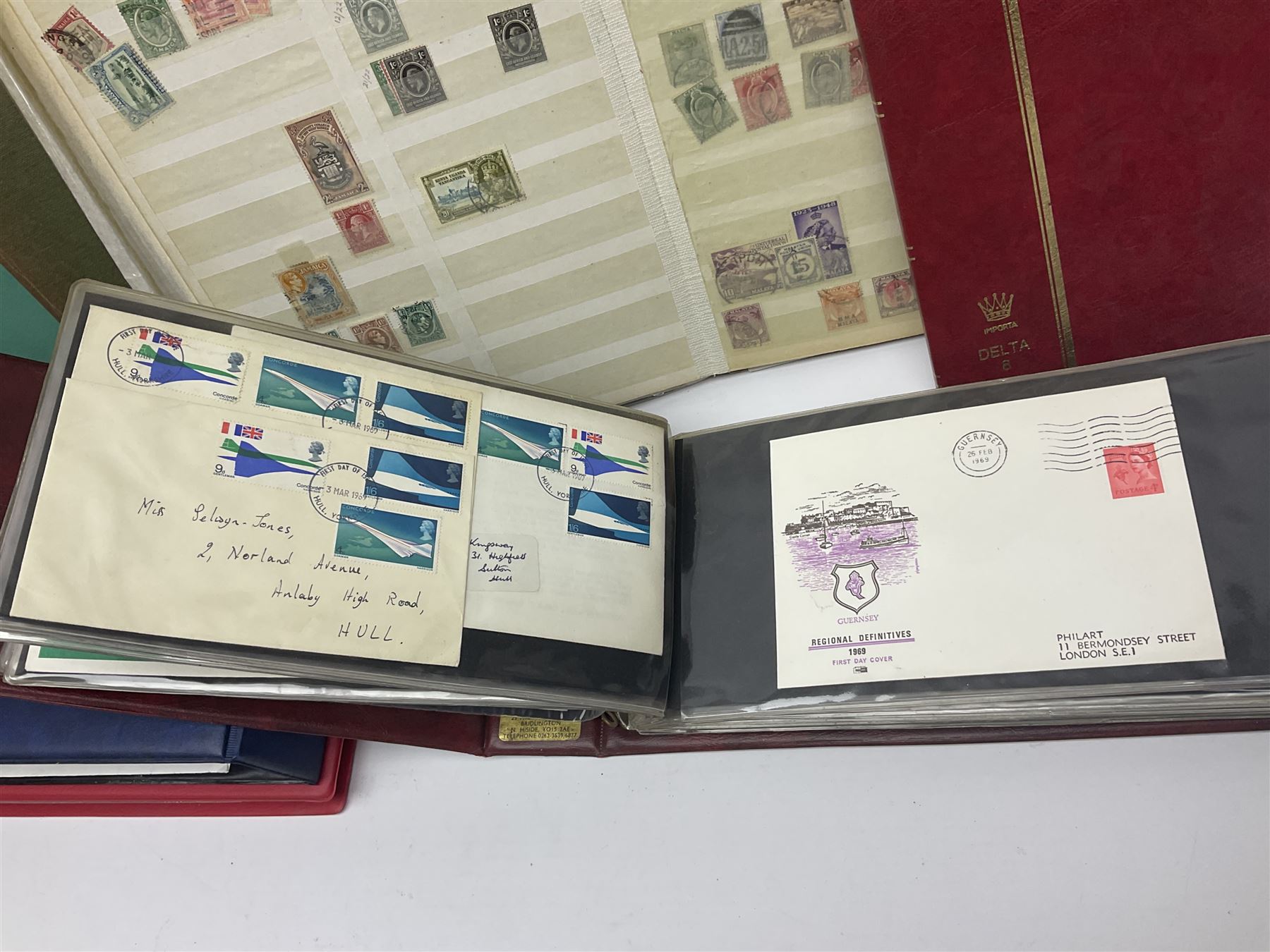 Queen Elizabeth II Great British first day covers with special postmarks and printed addresses, other covers, QEII used postage stamps, Basutoland, Southern Nigeria and other world stamps, housed in various albums, stockbooks, folders and loose, in one box