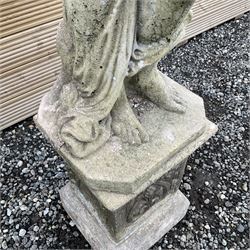 Cast stone garden figure of a woman with arms raised - THIS LOT IS TO BE COLLECTED BY APPOINTMENT FROM DUGGLEBY STORAGE, GREAT HILL, EASTFIELD, SCARBOROUGH, YO11 3TX