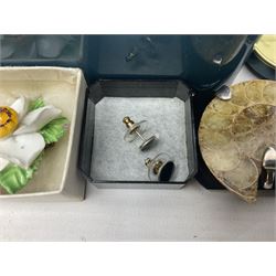 Silver ammonite pendant, silver earrings and a collection of beaded and other costume jewellery