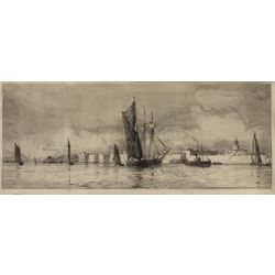 William Lionel Wyllie (British 1851-1931) 'Hot Walls - Portsmouth', etching signed in pencil pub.1911, 20cm x 51cm