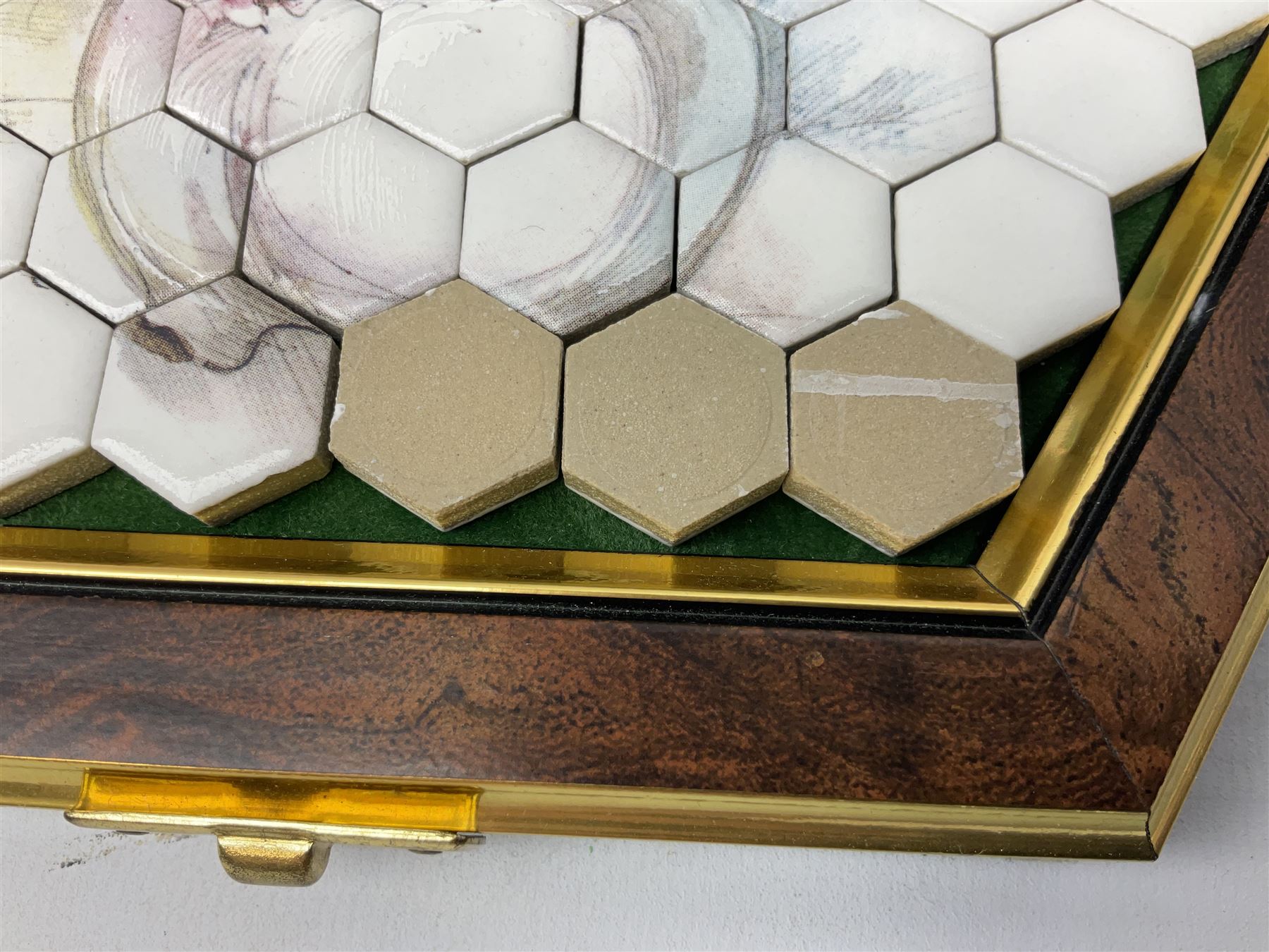 James Peters Worcester cased hexagonal ceramic jigsaw puzzle