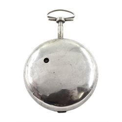 18th century silver and tortoiseshell quadruple cased verge fusee pocket watch by Graham, London, square baluster pillars, pierced and engraved balance cock, signed white enamel dial with Roman numerals and Fleur de Lys decoration, tortoiseshell third outer case with pique work to the borders, in a fitted later white metal fourth case