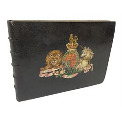 Balaschoff & Herbillon: L'Armee Allemande Sous L'Empereur Guillaume II. 1890 Paris. Forty-five laid-in chromolithograph plates together with numerous text illustrations. Oblong folio. Full moroccan leather and gilt binding with painted English Royal Crest to front cover and a.e.g.