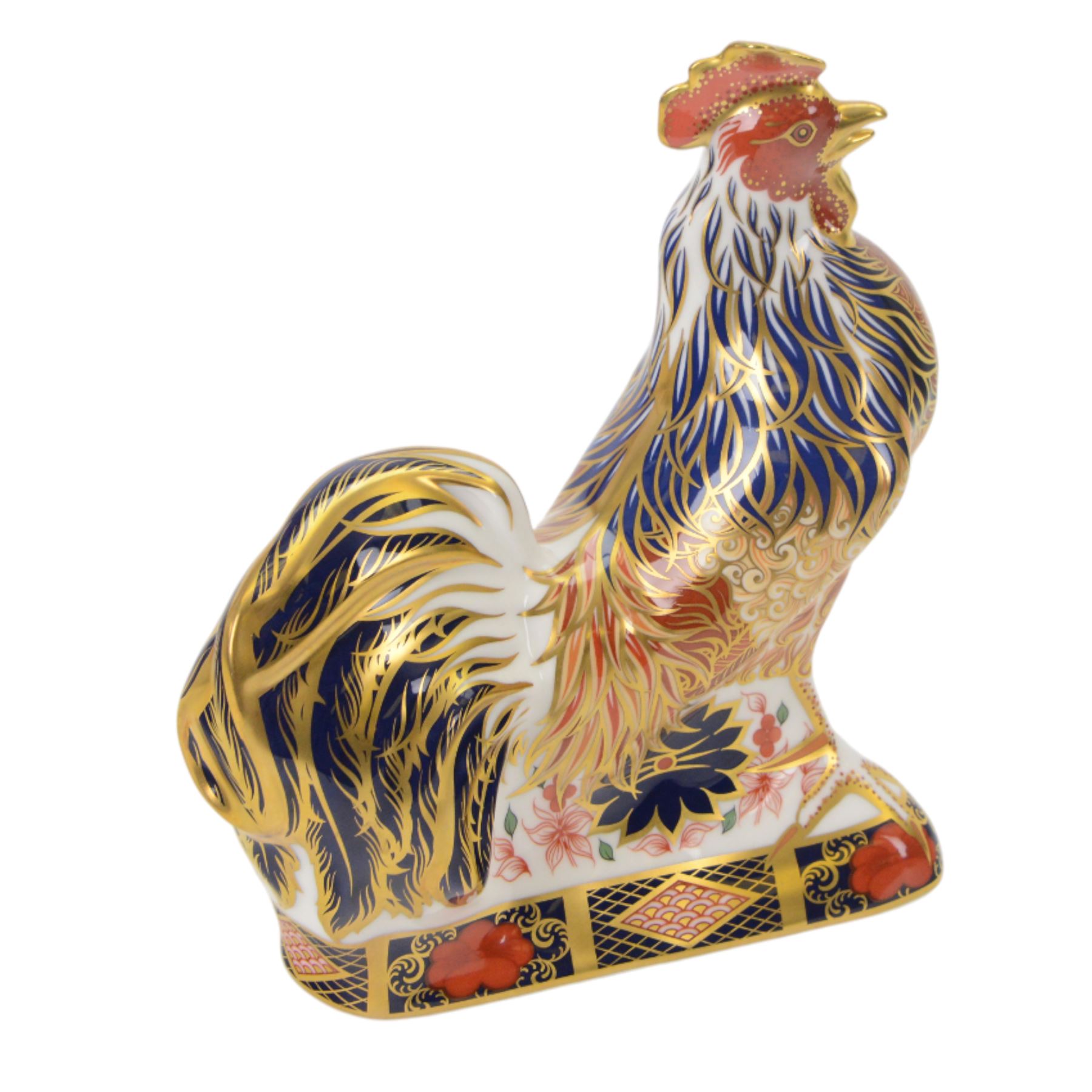 Royal Crown Derby paperweight, Imari Rooster with gold stopper and original box 