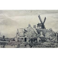 Frederick (Fred) Cecil Jones RBA (British 1891-1966): 'The Farm Pond Flanders', etching signed and dated 1935 in pencil, titled in the plate 7.5cm x 11cm