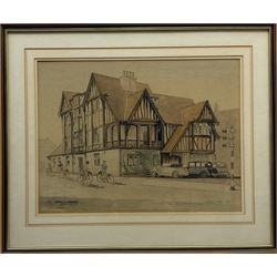 Allanson Hick (British 1898-1975): 'The Rose and Crown Beverley Bar', watercolour over pencil signed titled and dated 1935, 38cm x 50cm