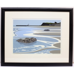 Ian Mitchell (British Contemporary): 'Whitby Piers', limited edition digital lithograph signed, titled and numbered 95/250 in pencil