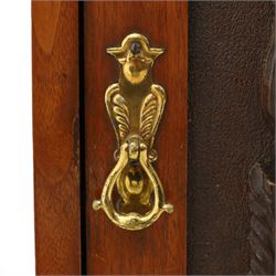 Edwardian walnut hanging corner cabinet, single panelled door with applied carved foliate decoration enclosing shelf 
