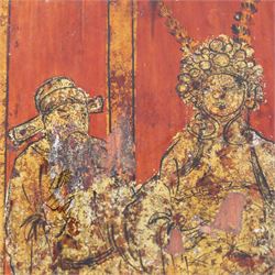 Chinese Dou, together with lacquered tray decorated with figures and bamboo steamer