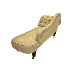 Victorian walnut framed chaise longue, upholstered in cream fabric