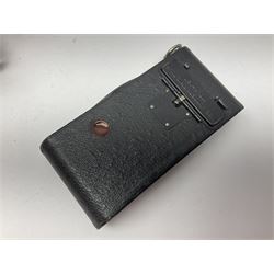 No2 folding autographic brownie, Exakta Varex IIb camera, brass three draw telescope, H.H. Son Ltd binoculars, Carl Zeiss Jena Jenoptem 7x50W binoculars etc