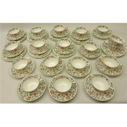  Set of seven Minton 'Haddon Hall' trios with tea plates, nine cups & saucers, two cups and two tea plate (50)  