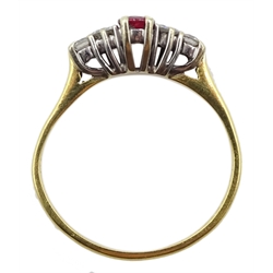  18ct gold graduating ruby and diamond five stone ring, hallmarked  