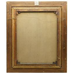 George Wright (British 1860-1942): The Calm Before the Chase - Huntsman and Hounds at the Water Trough, oil on canvas signed 75cm x 60cm