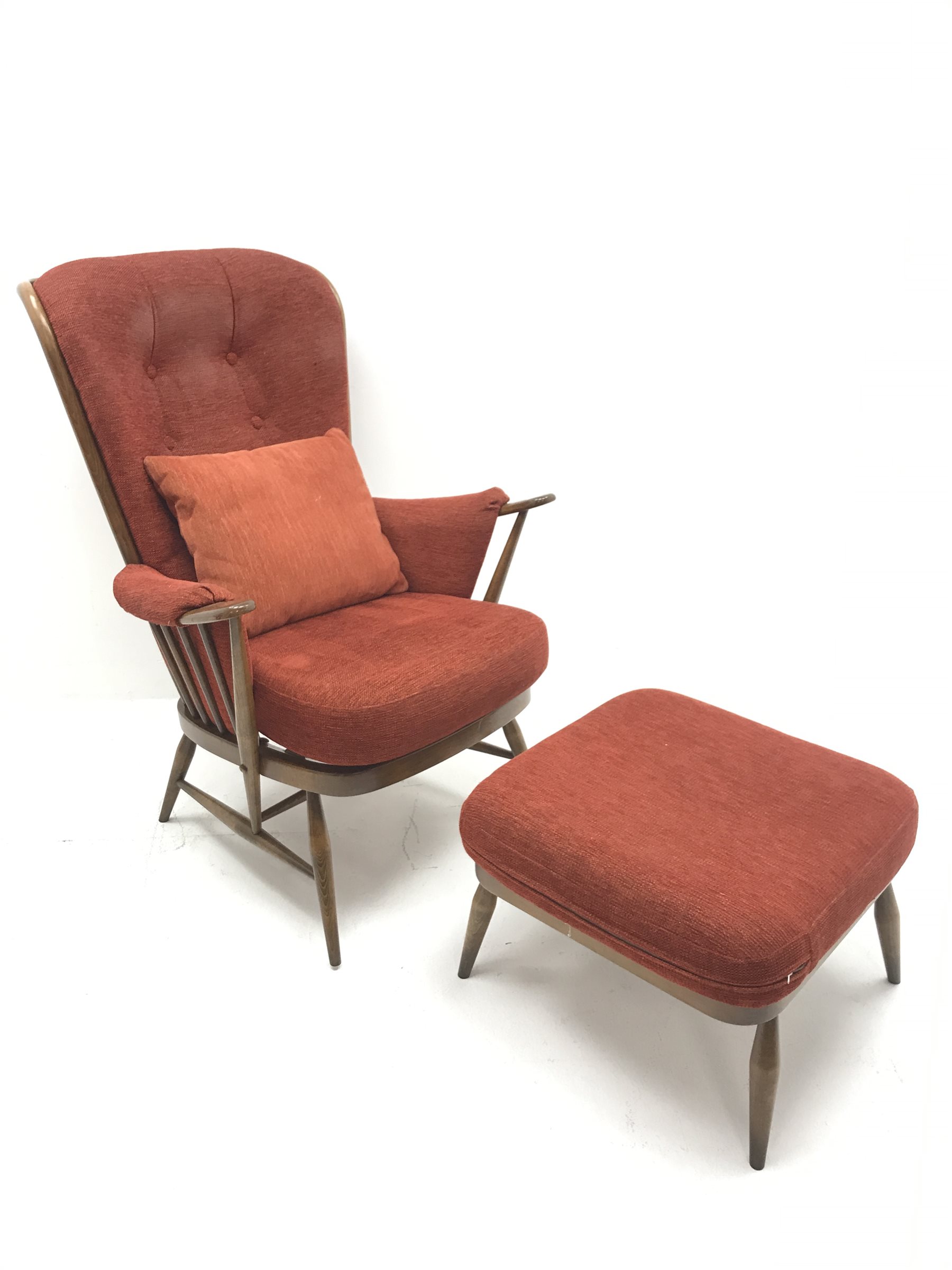 Ercol Golden Dawn elm tall back easy chair (72cm) with footstool 