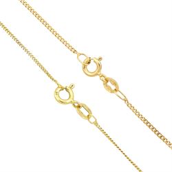 Two early 20th century gold amethyst pendants, including a heart cut amethyst and seed pearl openwork pendant, both on later gold chain necklaces, all 9ct