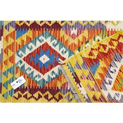 Small Chobi Kilim runner, decorated with hooked lozenges, multi-coloured ground
