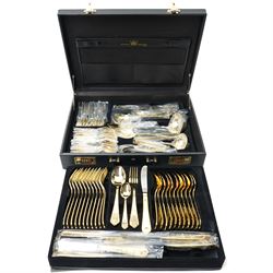 Bestecke SBS Solingen gold-plated canteen of cutlery for twelve persons, in briefcase holder