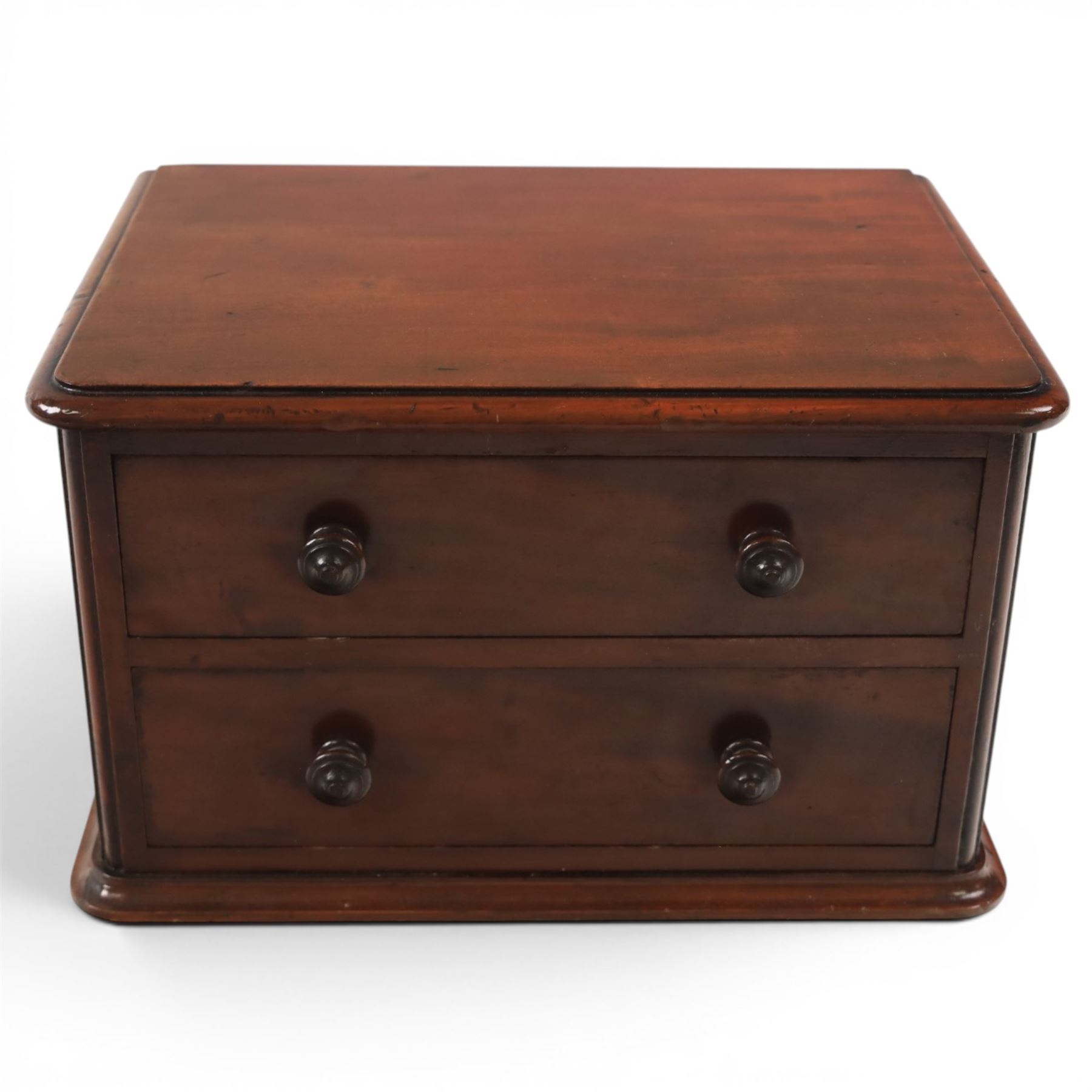 Victorian mahogany miniature table top chest of two drawers, H17cm