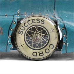 German tinplate clockwork model of Land Speed Record Car 'Bluebird' , blue body with 'Cord Success' to wheels