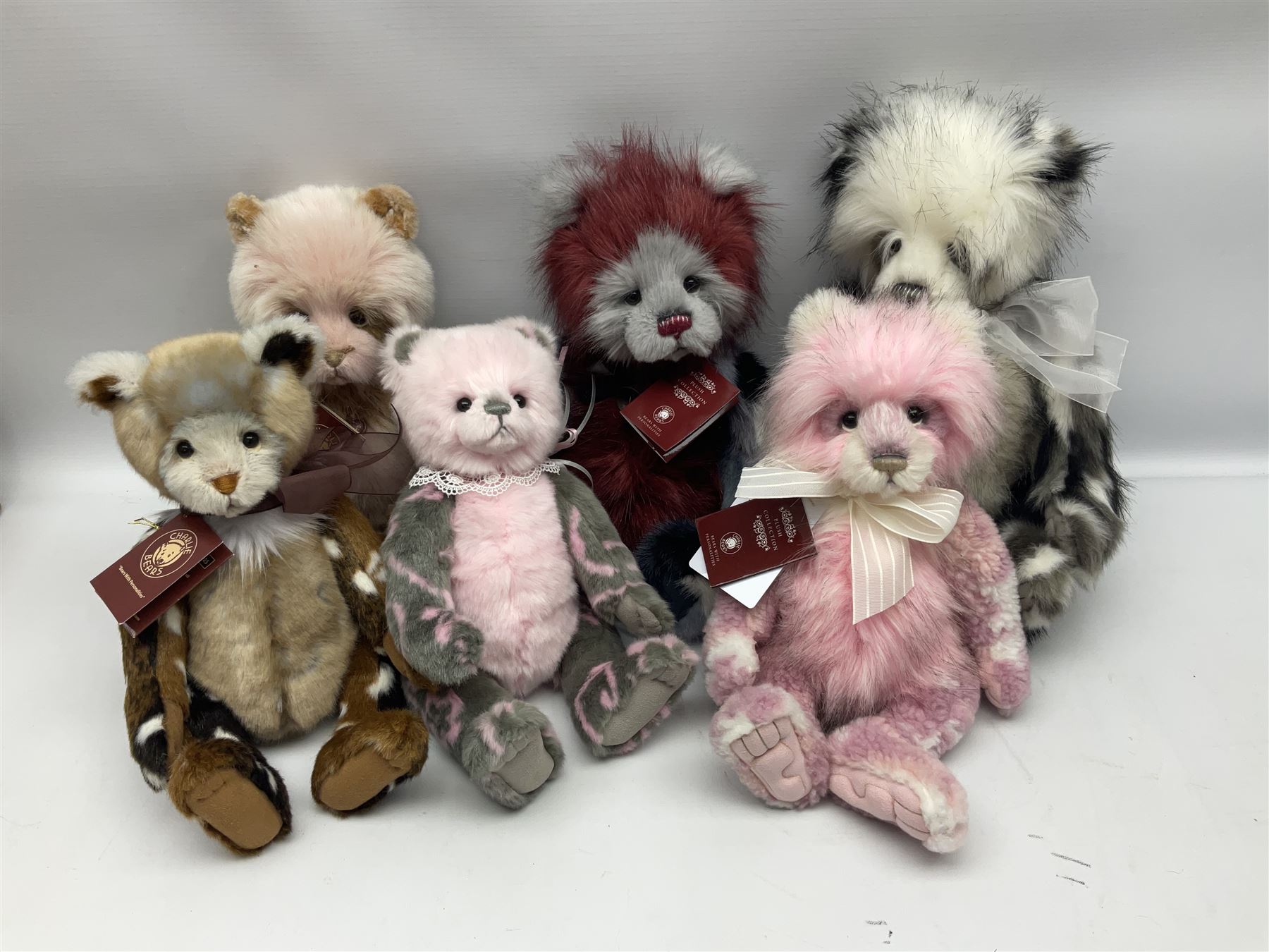 Six Charlie Bears, comprising limited edition Julia CB202007A, limited to 3000, Stollen CB171738, Bundle CB181868A, Kerri CB171757, Sandie CB171763B, each designed by Isabelle Lee, each with tags, and an example CB161631B lacking tag