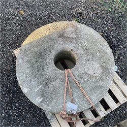 Large 19th century thick stone circular mill wheel, domed form - THIS LOT IS TO BE COLLECTED BY APPOINTMENT FROM DUGGLEBY STORAGE, GREAT HILL, EASTFIELD, SCARBOROUGH, YO11 3TX