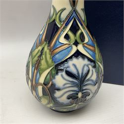 Moorcroft Collectors Club vase, of gourd form, decorated in the Centaurea pattern by Rachel Bishop, circa 2004, H23cm, with original box
