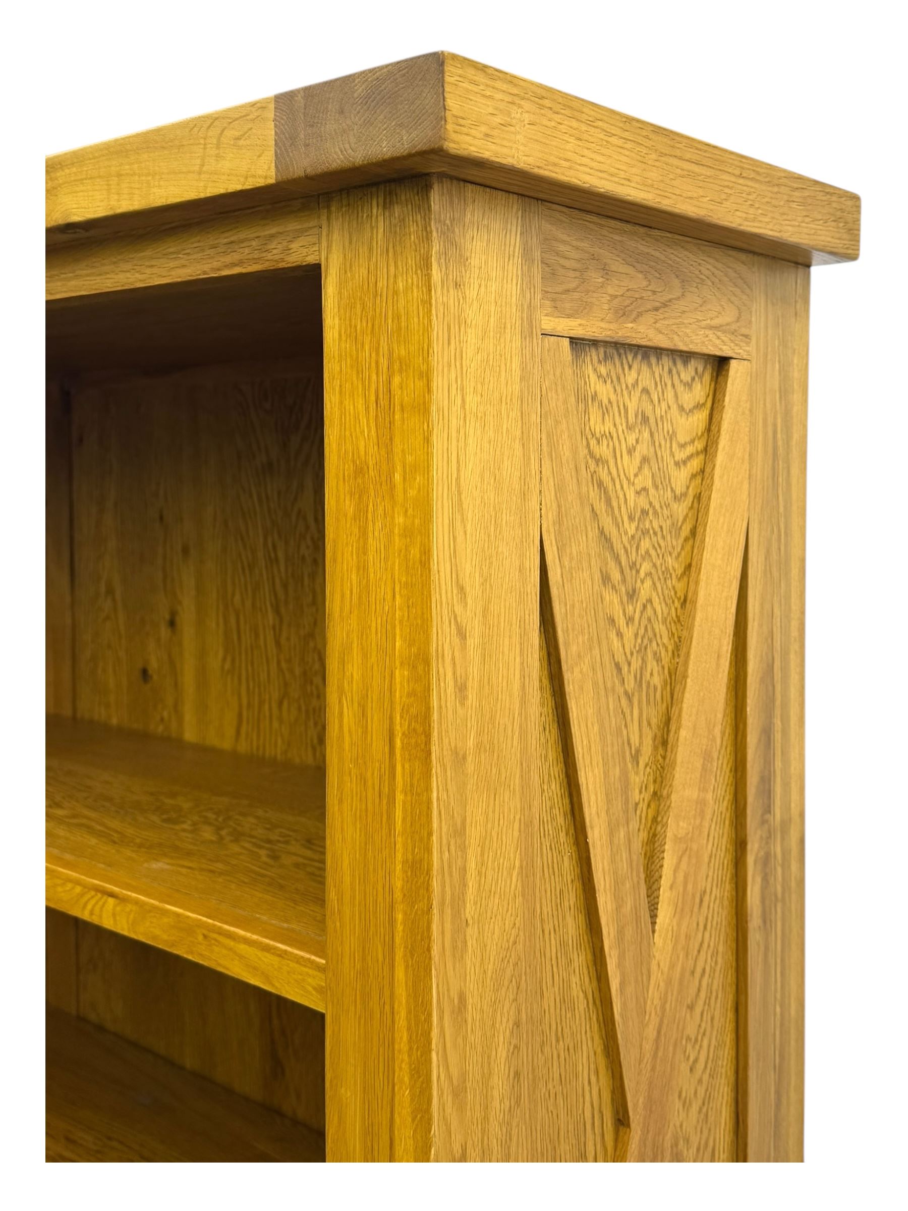 Oak Furnitureland, golden oak open bookcase fitted with single drawer