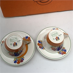 A limited edition Wedgwood Clarice Cliff Tea For Two set, comprising teapot, and two teacups and saucers, decorated in the crocus pattern, with boxes and certificates. 