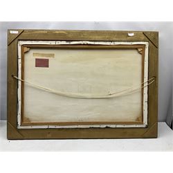 Peter Gerald Baker (British 20th century): 'Dangerous Waters' Ship Nears Iceberg near Cape Horn, oil on canvas signed and dated '77, labelled verso 60cm x 90cm