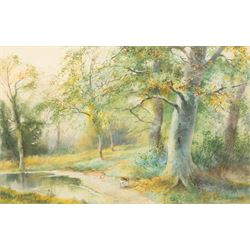 Charles Henry Clifford Baldwin (British 1849-1943): Woodland Lake Scene with Birds and Pheasants, set three watercolours signed max 45cm x 29cm (3) 
Notes: Baldwin was a longstanding artist for Royal Worcester