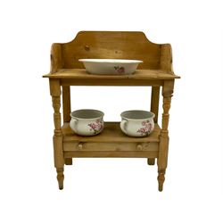 Victorian stripped pine washstand with toilet set