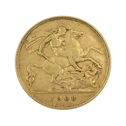 King Edward VII 1908 gold half sovereign coin